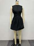 Casual Fashion Solid Color Slim Waist Cutout Puffy V-Neck Dress