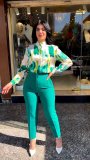 Career Women's Summer Chic Long Sleeve Shirt High Waist Cropped Pants Tight Pants Set