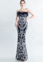 feather high-end Strapless evening dress