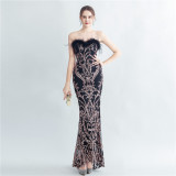 feather high-end Strapless evening dress