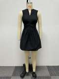Casual Fashion Solid Color Slim Waist Cutout Puffy V-Neck Dress