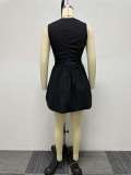 Casual Fashion Solid Color Slim Waist Cutout Puffy V-Neck Dress