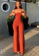 Women Summer Solid Casual Sleeveless Off Shoulder Strapless Bell Bottom Jumpsuit