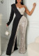 Women Silver Patchwork Sequined One Shoulder Jumpsuit