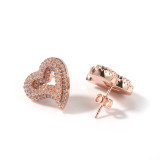 Zircon Hollow Heart Print Earrings Retro Light Luxury Fashion Hip-Hop Stud Earrings Exaggerated Style Earrings