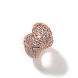Street Ring Style Hip Hop T Square Heart Print Zircon Ring Jewelry