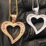 Jewelry Zircon Arc Cutout Heart Print Fashion Pendant Necklace Hip Hop Simple Style Box Chain