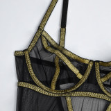 sexy lingerie gold silk beautiful lines mesh teddy lingerie