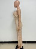 Women's Summer Slit Low Back Dress Sequined Sleeveless Suspender Dress