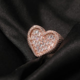 Street Ring Style Hip Hop T Square Heart Print Zircon Ring Jewelry