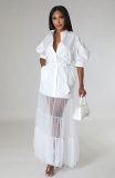 Ladies White Shirt Casual Short Sleeve Shirt