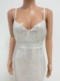 Women's Summer Slit Low Back Dress Sequined Sleeveless Suspender Dress