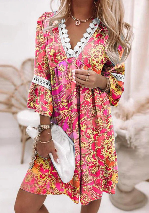 spring ol Chic women's long-sleeved v-neck princess dress