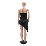Trendy Strapless Beaded Cropped Dress for Clubbing