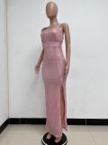 Women's Summer Slit Low Back Dress Sequined Sleeveless Suspender Dress