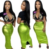 Sexy Bodycon invisible zipper slit skirt leather skirt