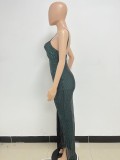 Women's Summer Slit Low Back Dress Sequined Sleeveless Suspender Dress
