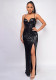 Women's Summer Slit Low Back Dress Sequined Sleeveless Suspender Dress