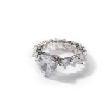 Fashion Chic Size Heart Print Full Zircon Ladies Ring Trendy Gift