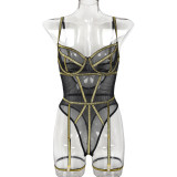 sexy lingerie gold silk beautiful lines mesh teddy lingerie