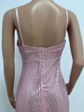 Women's Summer Slit Low Back Dress Sequined Sleeveless Suspender Dress