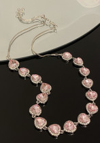 Heart Print Pink Necklace You Hair Sweet Cool Trendy Style Versatile Clavicle Chain Women