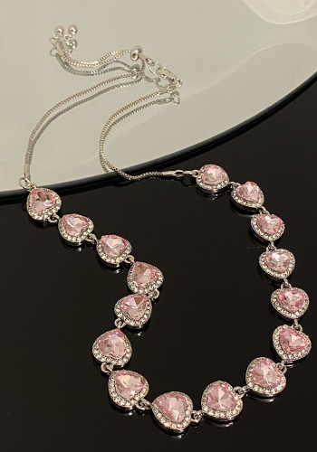 Heart Print Pink Necklace You Hair Sweet Cool Trendy Style Versatile Clavicle Chain Women