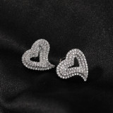 Zircon Hollow Heart Print Earrings Retro Light Luxury Fashion Hip-Hop Stud Earrings Exaggerated Style Earrings
