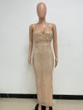 Women's Summer Slit Low Back Dress Sequined Sleeveless Suspender Dress