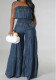 Casual Straps Wide Leg Denim Jumpsuit