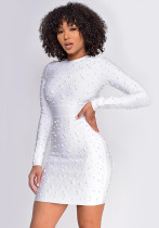 Women's Summer Solid Color Bodycon Long Sleeve Beaded Dress Women's Summer Solid Color Bodycon Long Sleeve Beaded Dress