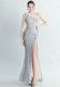 Feather beaded Slash Shoulder formal Party evening dress
