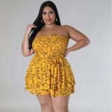 Summer Sexy Print Wrapped Chest Strapless Top Shorts Two-piece Plus Size Women's Set
