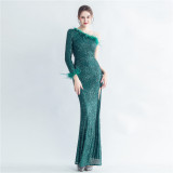 long sequins Plus Size Fat Beauty Formal Party Evening Dress