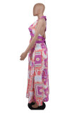 summer women's fashion Sexy Halter backless pirnt maxi dress