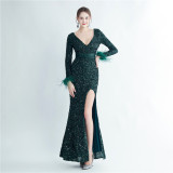 Long Sequins Plus Size Fat Beauty Formal Party Evening Dress