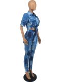 Women Fall Winter Fashion Print Cargo Style Casual Two-Piece Pants Set
