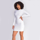 Women's Summer Solid Color Bodycon Long Sleeve Beaded Dress