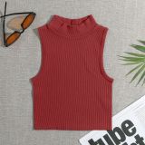 Women Ribbed Turtleneck Athletic Quick Dry Yoga Suit Tank Top