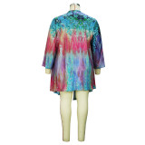 Plus Size Women Printed Long Sleeve Irregular Shirt Jacket