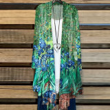 Plus Size Women Printed Long Sleeve Irregular Shirt Jacket