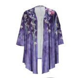 Plus Size Women Printed Long Sleeve Irregular Shirt Jacket