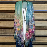 Plus Size Women Printed Long Sleeve Irregular Shirt Jacket