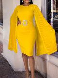 Plus Size Women African Solid Bodycon Cape Dress