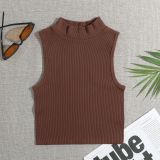 Women Ribbed Turtleneck Athletic Quick Dry Yoga Suit Tank Top