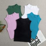Women Ribbed Turtleneck Athletic Quick Dry Yoga Suit Tank Top