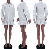 Women Clothing Autumn Long Sleeve Button Up Sexy Ruffle Dress