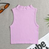 Women Ribbed Turtleneck Athletic Quick Dry Yoga Suit Tank Top