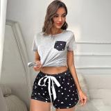 Women Summer Short Sleeve Heart Print Casual Loungewear Two-Piece Set