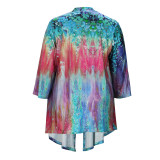 Plus Size Women Printed Long Sleeve Irregular Shirt Jacket